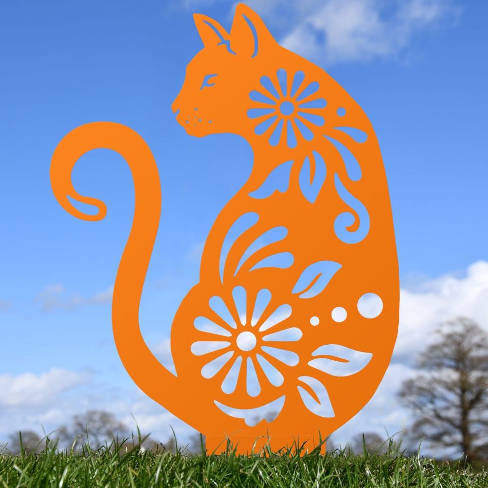 Orange Floral Cat Iron Silhouette