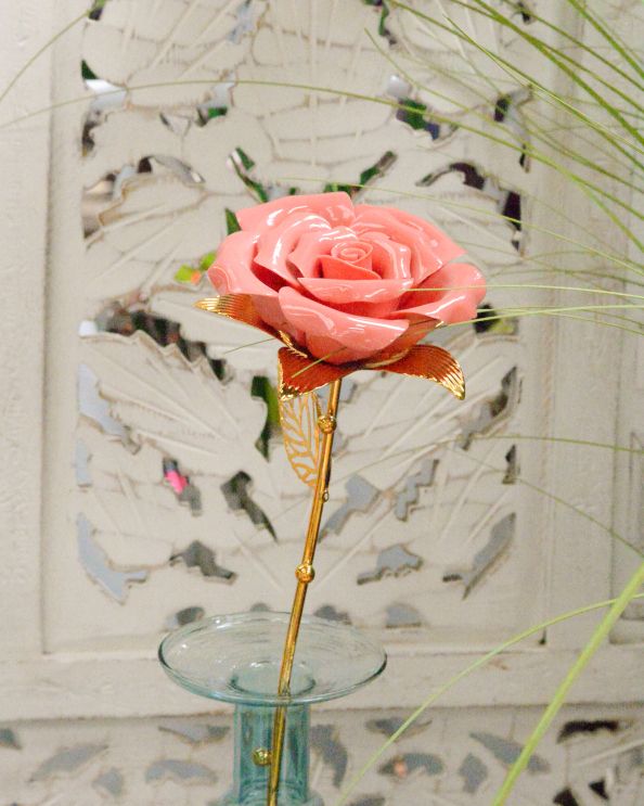 Ceramic Rose Flower Ornate Flower Decoration - Coral
