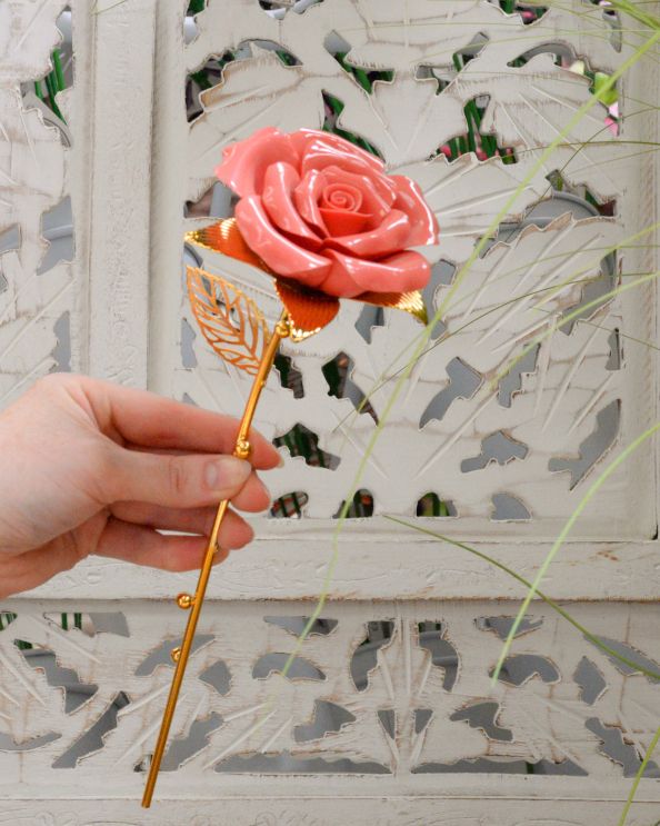 Ceramic Rose Flower Ornate Flower Decoration - Coral To Scale