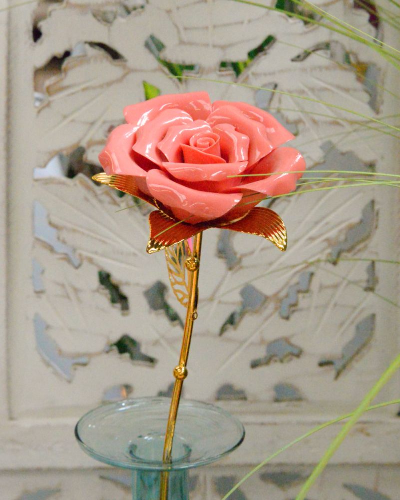 Ceramic Rose Flower Ornate Flower Decoration - Coral Close Up