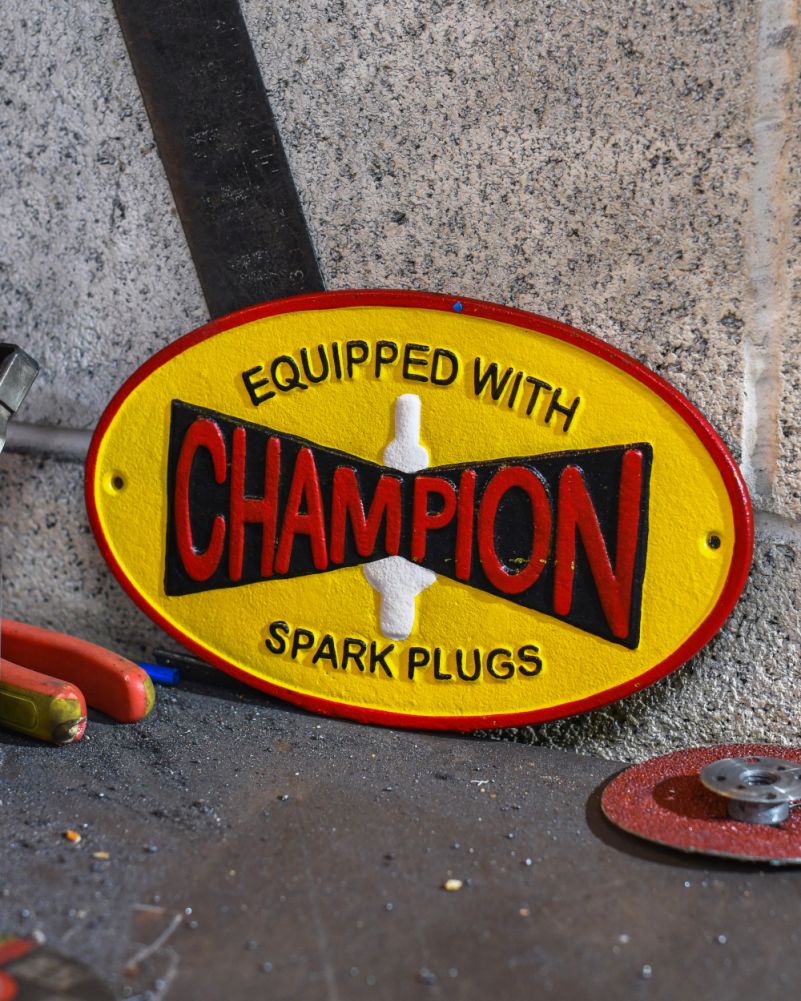 Champion Spark Plugs Cast Iron Automobilia Sign