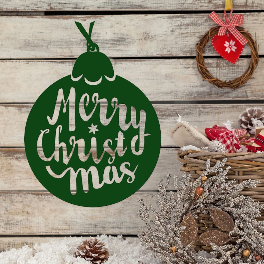 Christmas Tree Bauble Steel Wall Art in Situ on a Rustic Wall