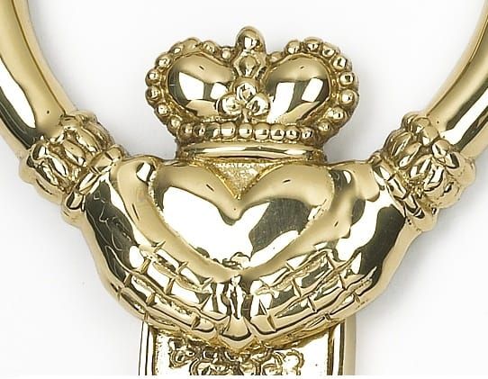 Traditional Polished Brass Claddagh Door Knocker Detail