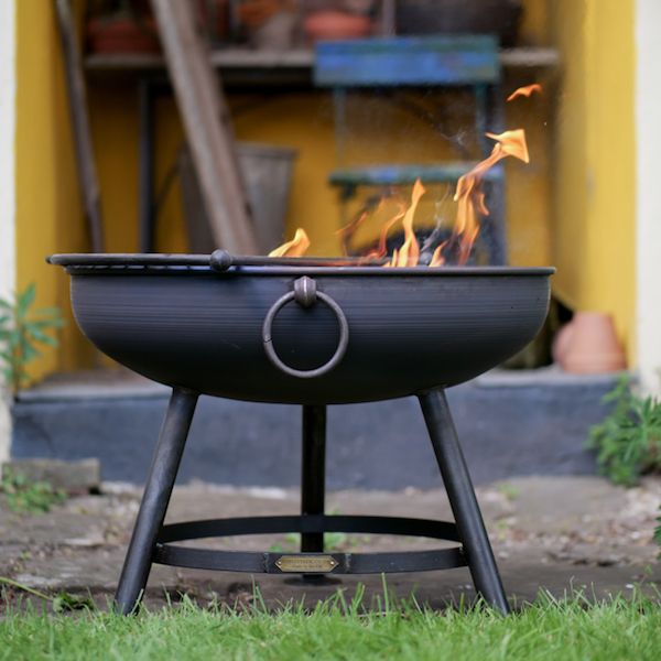 Classic Steel Fire Pit With Grill And Flames