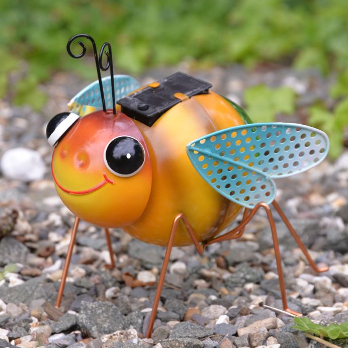 Clearance Metal & Glass Solar Powered Bumblebee Garden Light In Situ