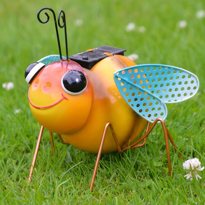 Clearance Metal & Glass Solar Powered Bumblebee Garden Light