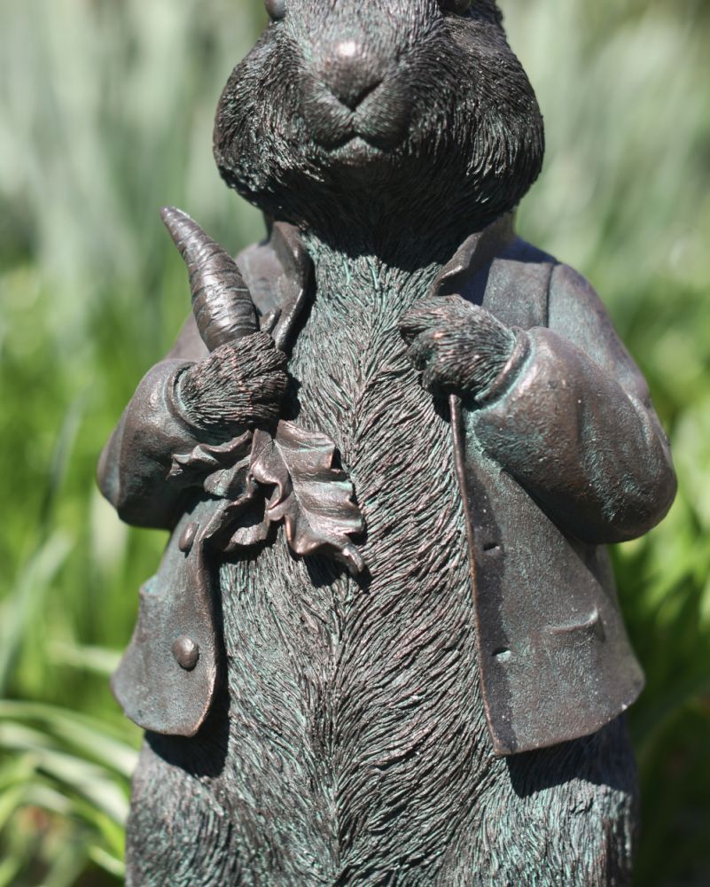 Verdigris 'Mr Rabbit' Resin Garden Sculpture Close Up Details
