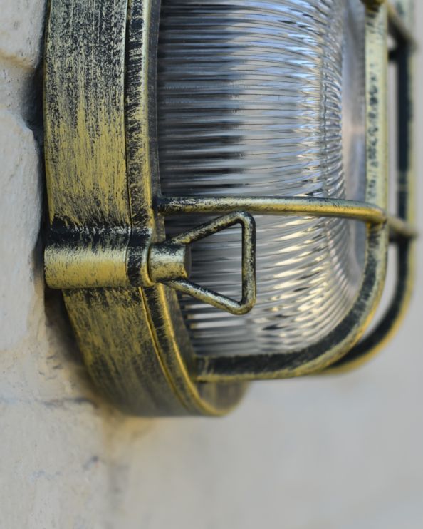Close Up Of The Finish On The Brushed Brass Bulkhead Wall Light