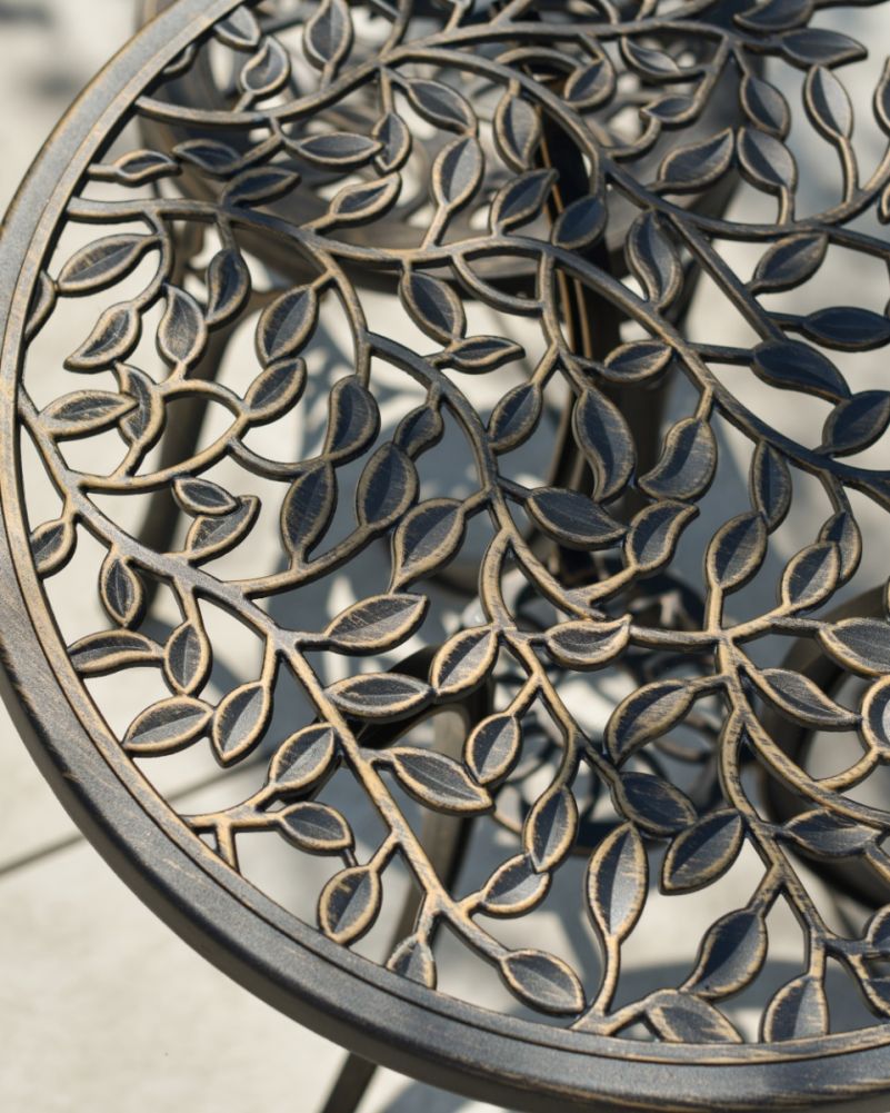Details Of The Table Top Deluxe Ida Outdoor Two Seater Bistro Set In Antique Bronze