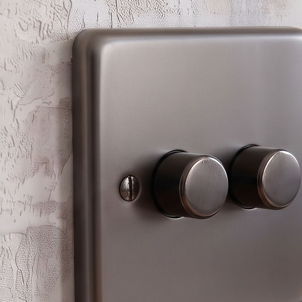 Close Up Of The Modern Black Nickel Double Dimmer Switch Digital Illustration