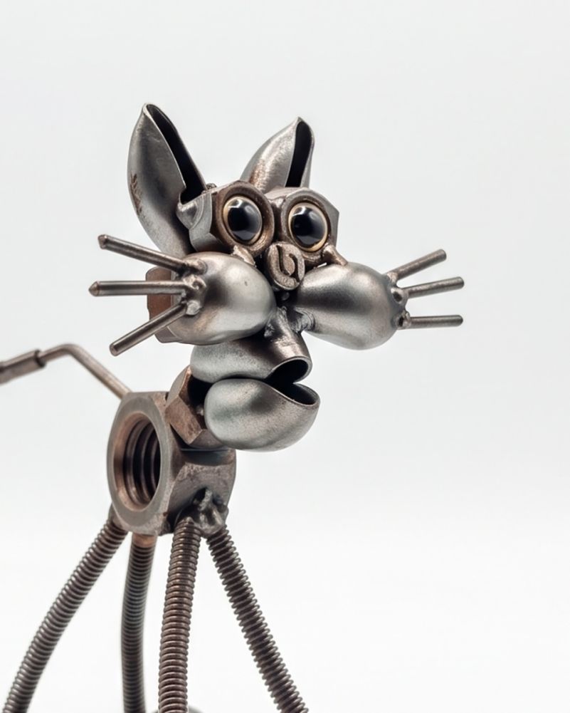 Threaded Tomcat Polished Scrap Metal Art Sculpture Digital Illustration Face