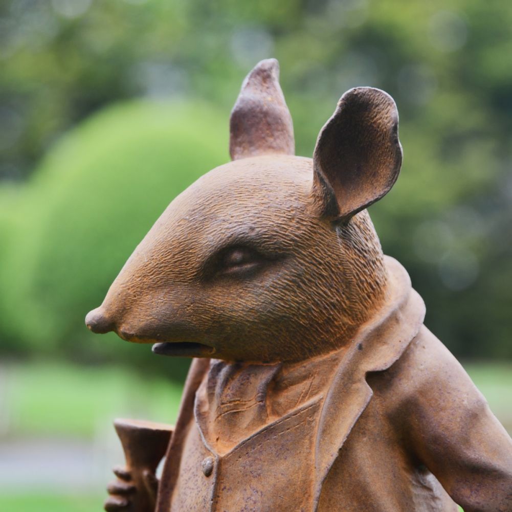 Mouse in a Suit Cast Iron Rustic Sculpture - Large Face Profile