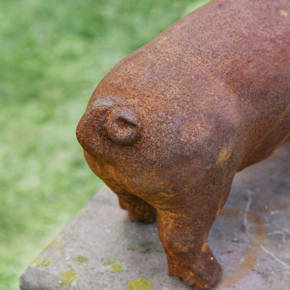 Pig Cast Iron Rustic Sculpture - Large Tail View