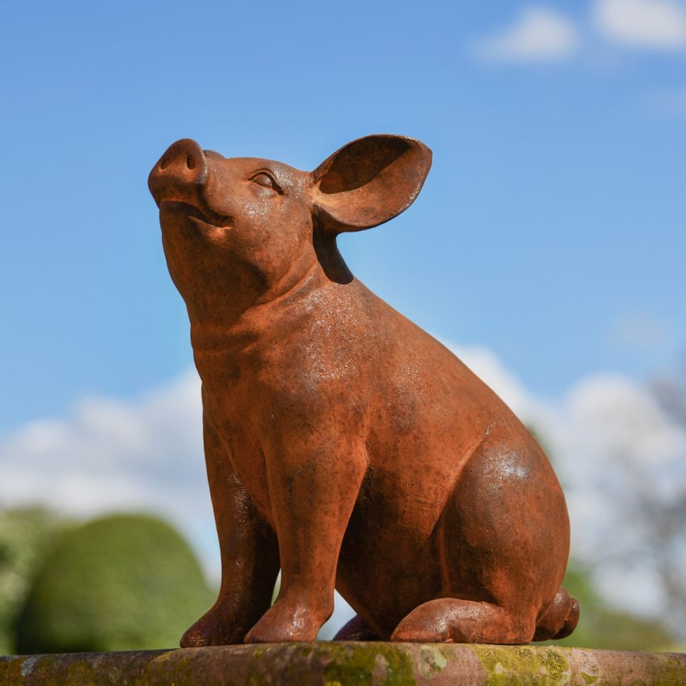 Sitting Pig Cast Iron Rustic Sculpture