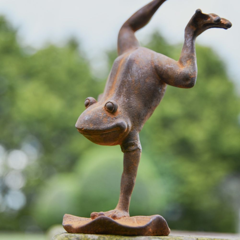 Handstand Frog Cast Iron Rustic Sculpture