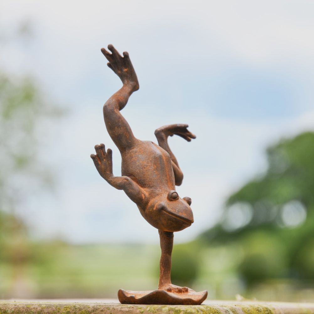 Handstand Frog Cast Iron Rustic Sculpture