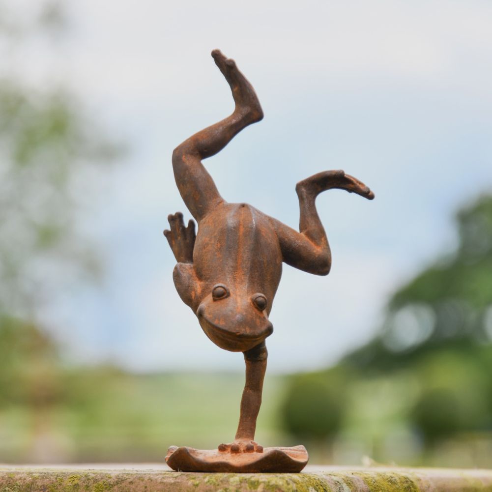 Handstand Frog Cast Iron Rustic Sculpture