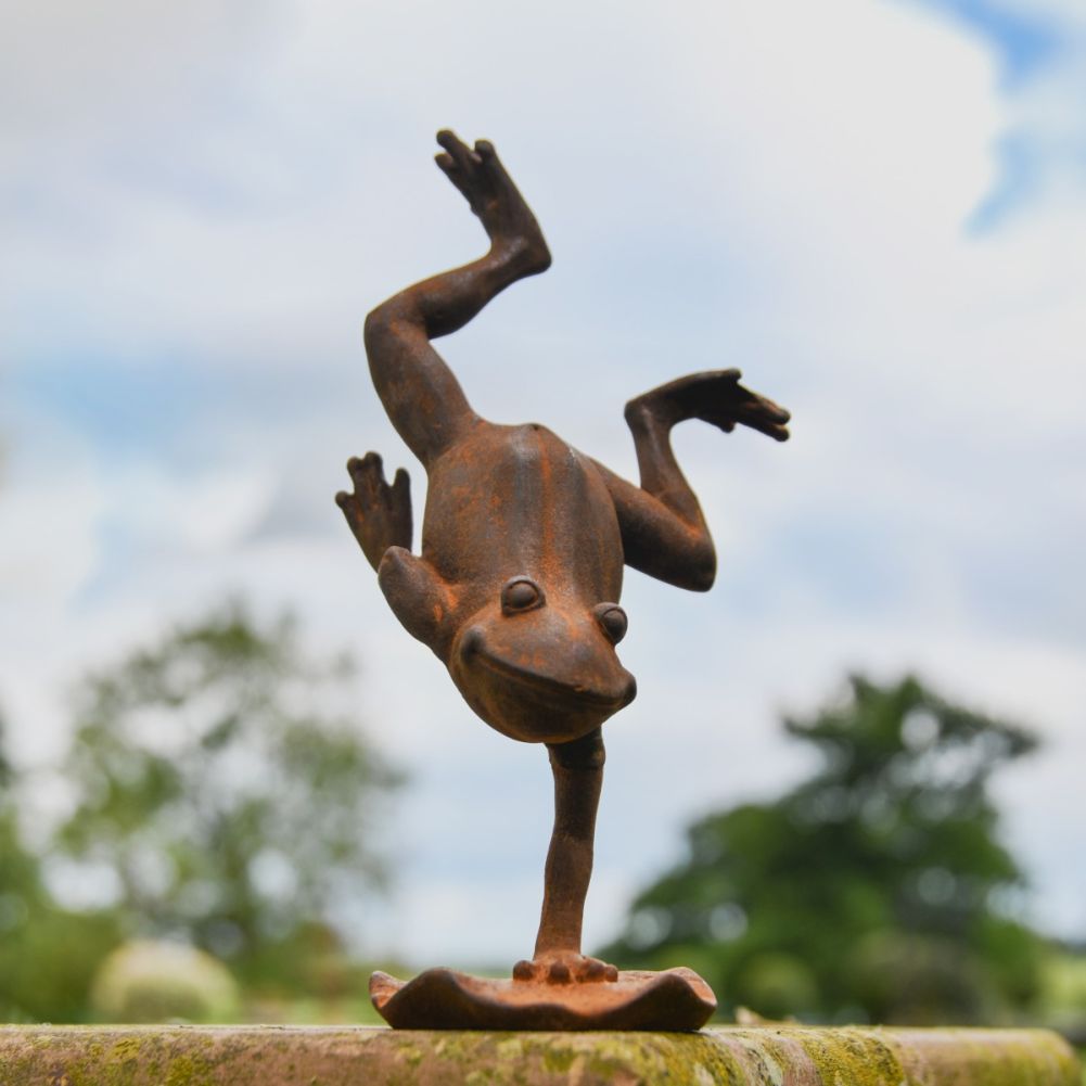 Handstand Frog Cast Iron Rustic Sculpture