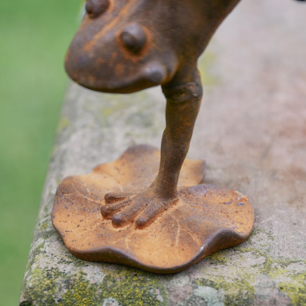 Handstand Frog Cast Iron Rustic Sculpture Base Detail