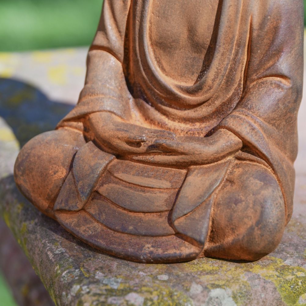 Sitting Buddha Cast Iron Rustic Sculpture Base Detail
