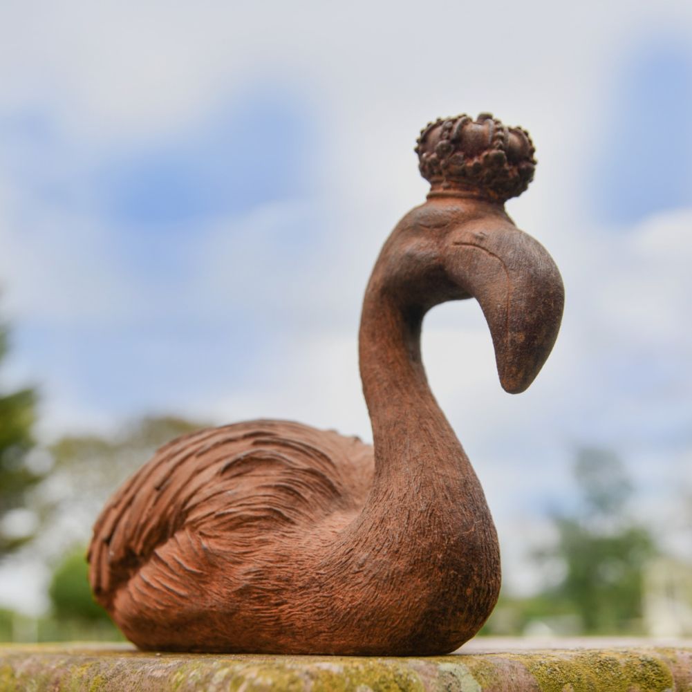 Flamingo And Crown Cast Iron Rustic Sculpture