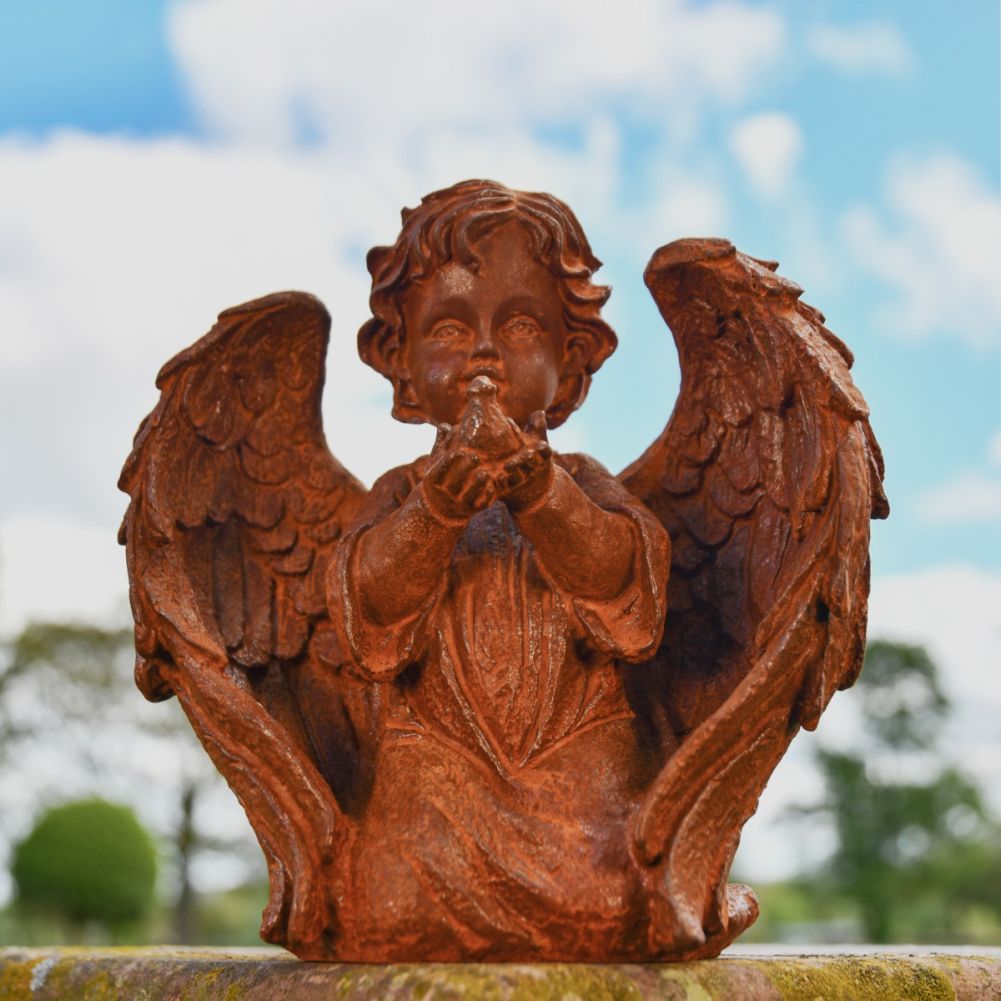 Winged Angel and Dove Cast Iron Rustic Sculpture