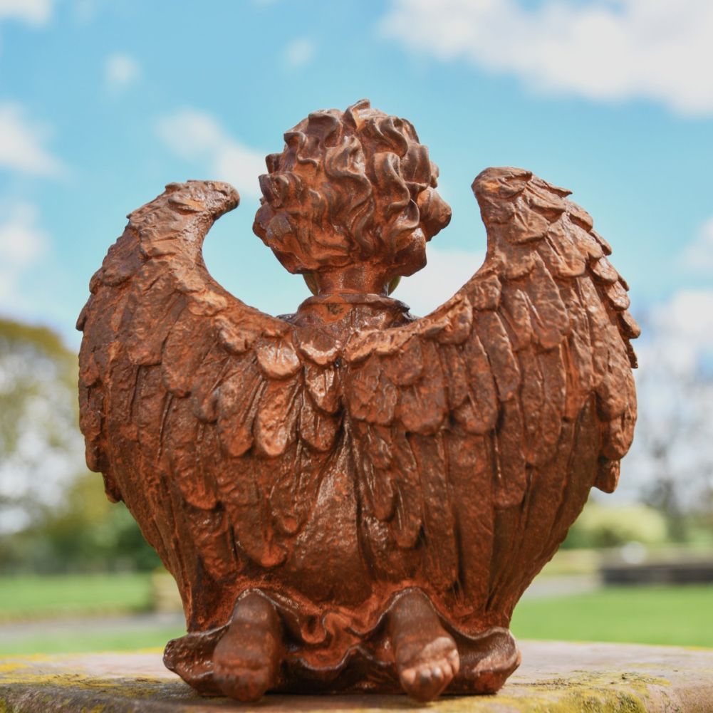 Winged Angel and Dove Cast Iron Rustic Sculpture Rear Detail