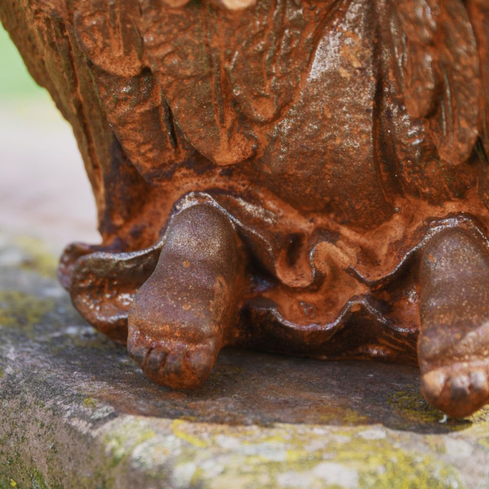 Winged Angel and Dove Cast Iron Rustic Sculpture Feet Detail