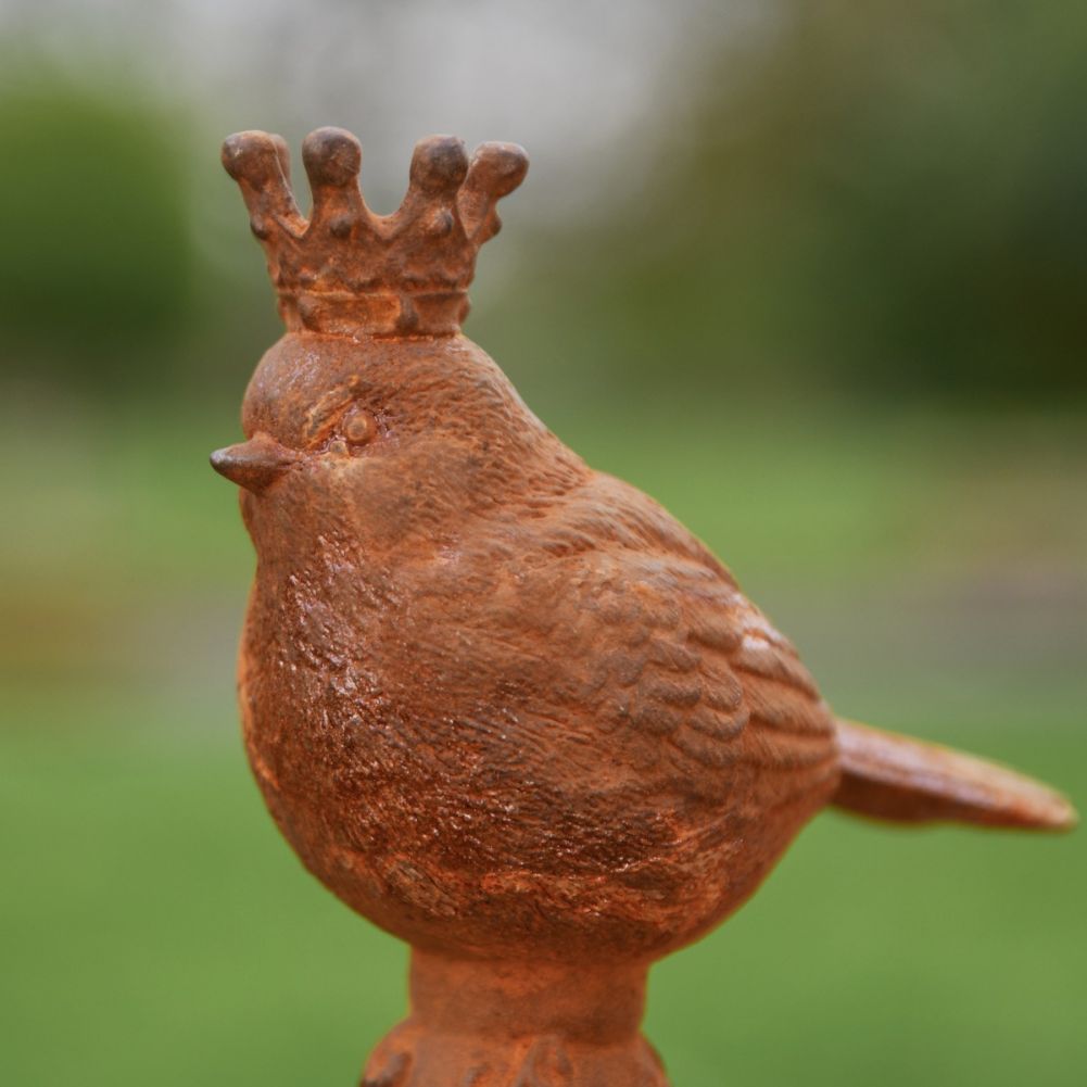 Bird with Regal Crown Cast Iron Rustic Sculpture Close Detail