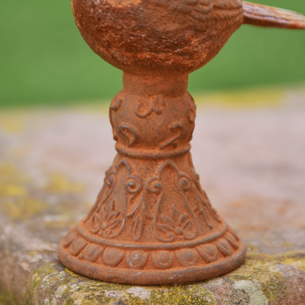Bird with Regal Crown Cast Iron Rustic Sculpture Base Detail