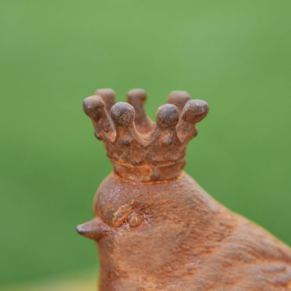 Bird with Regal Crown Cast Iron Rustic Sculpture Crown Detail