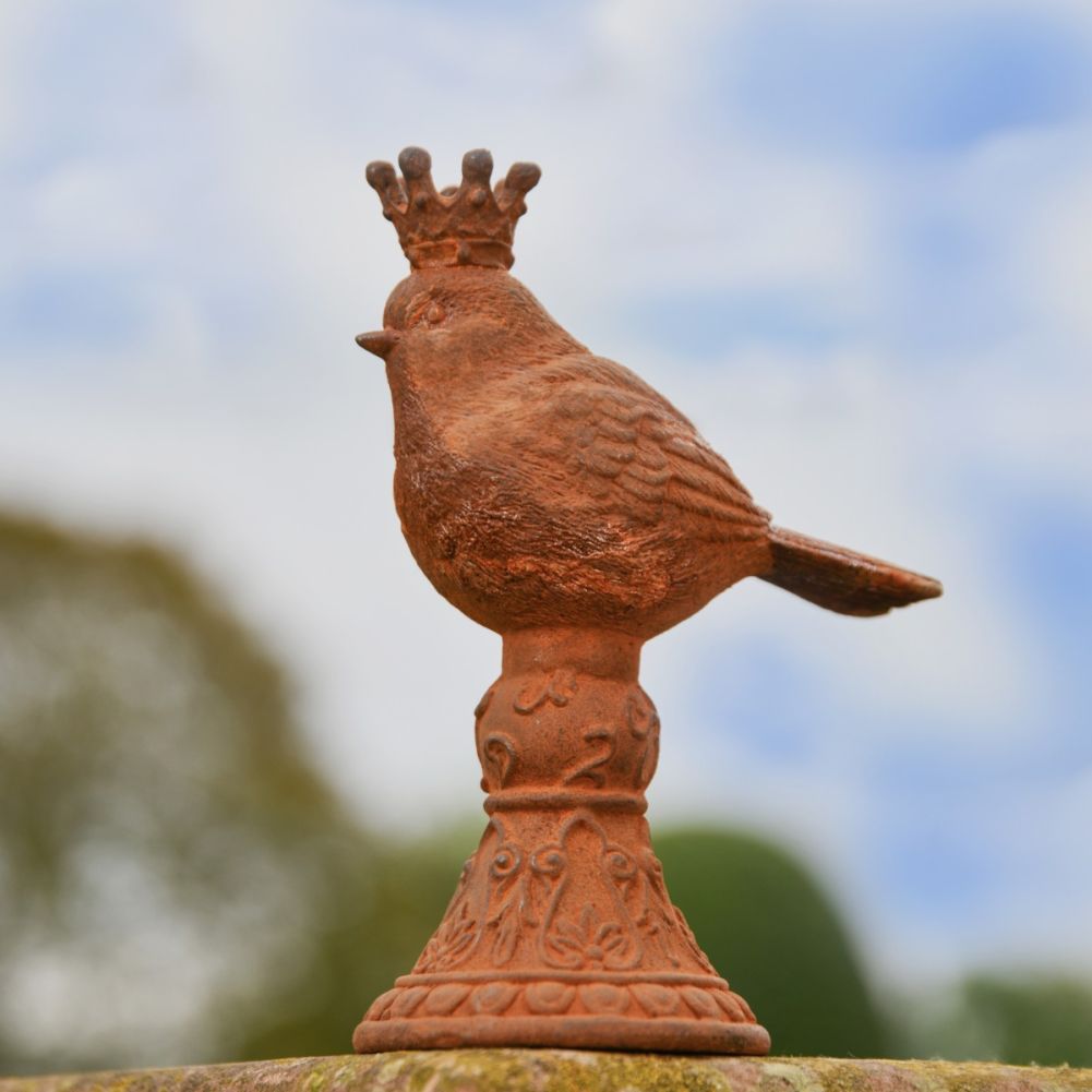 Bird with Regal Crown Cast Iron Rustic Sculpture