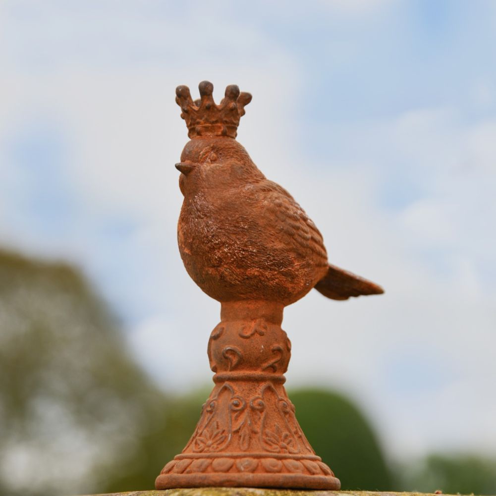 Bird with Regal Crown Cast Iron Rustic Sculpture