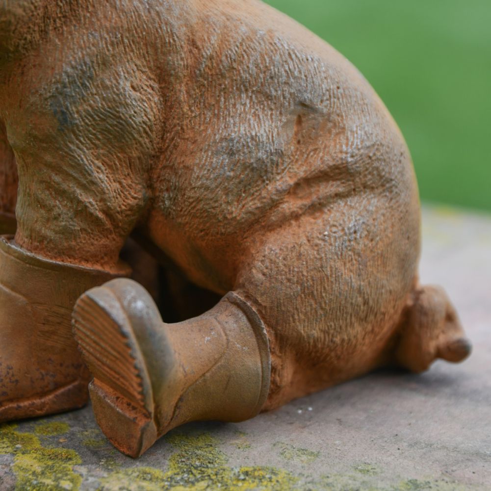 Pig In Wellies Cast Iron Rustic Sculpture Body Detail