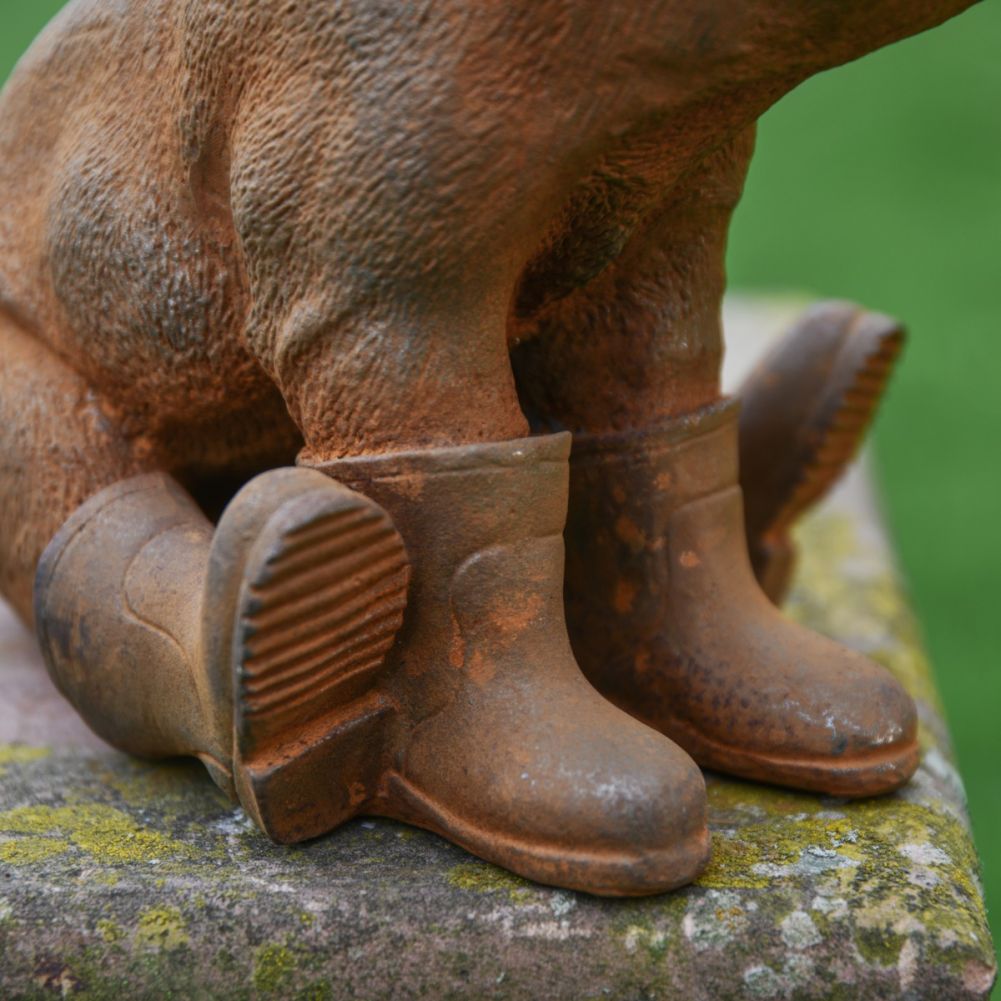 Pig In Wellies Cast Iron Rustic Sculpture Boot Detail