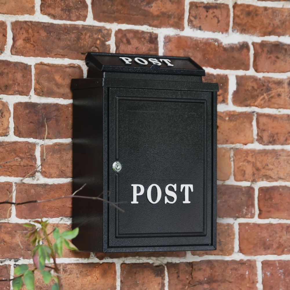 Black Wall Mounted Post Box with White Lettering