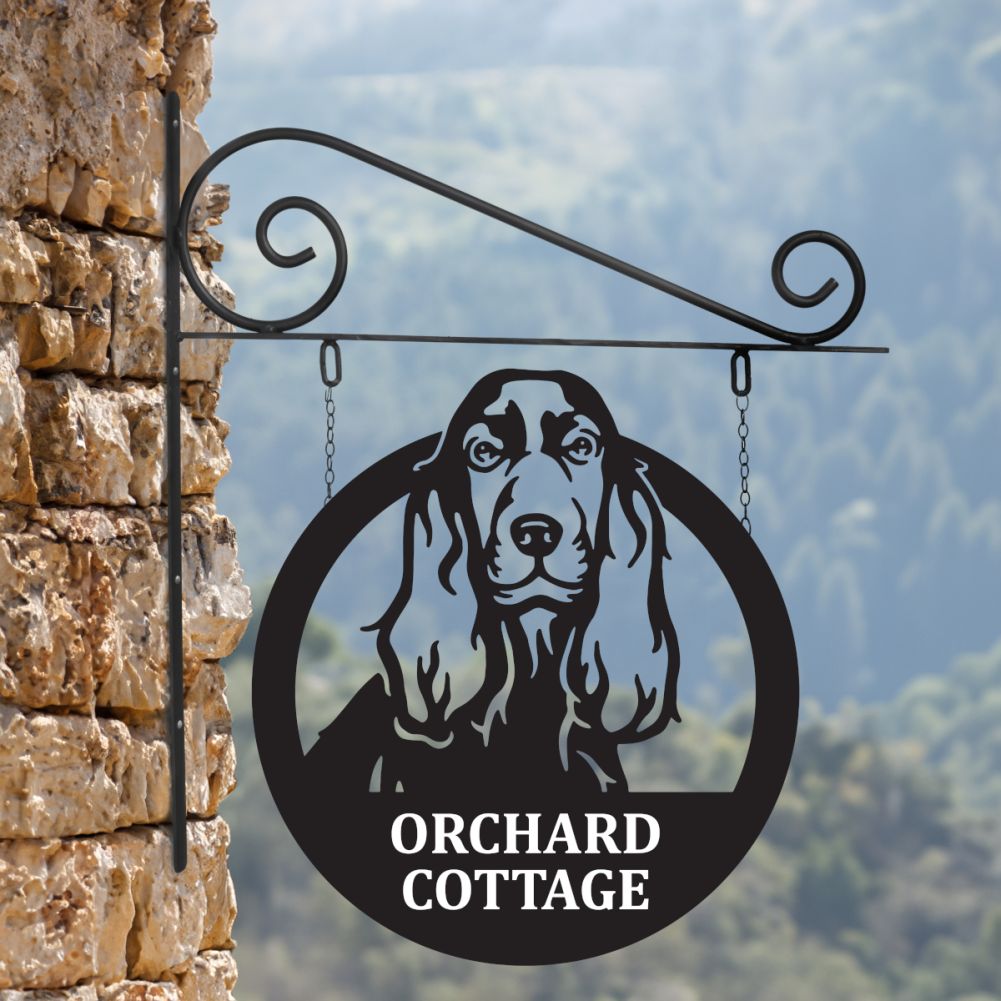 Steel Cocker Spaniel Hanging House Name Sign