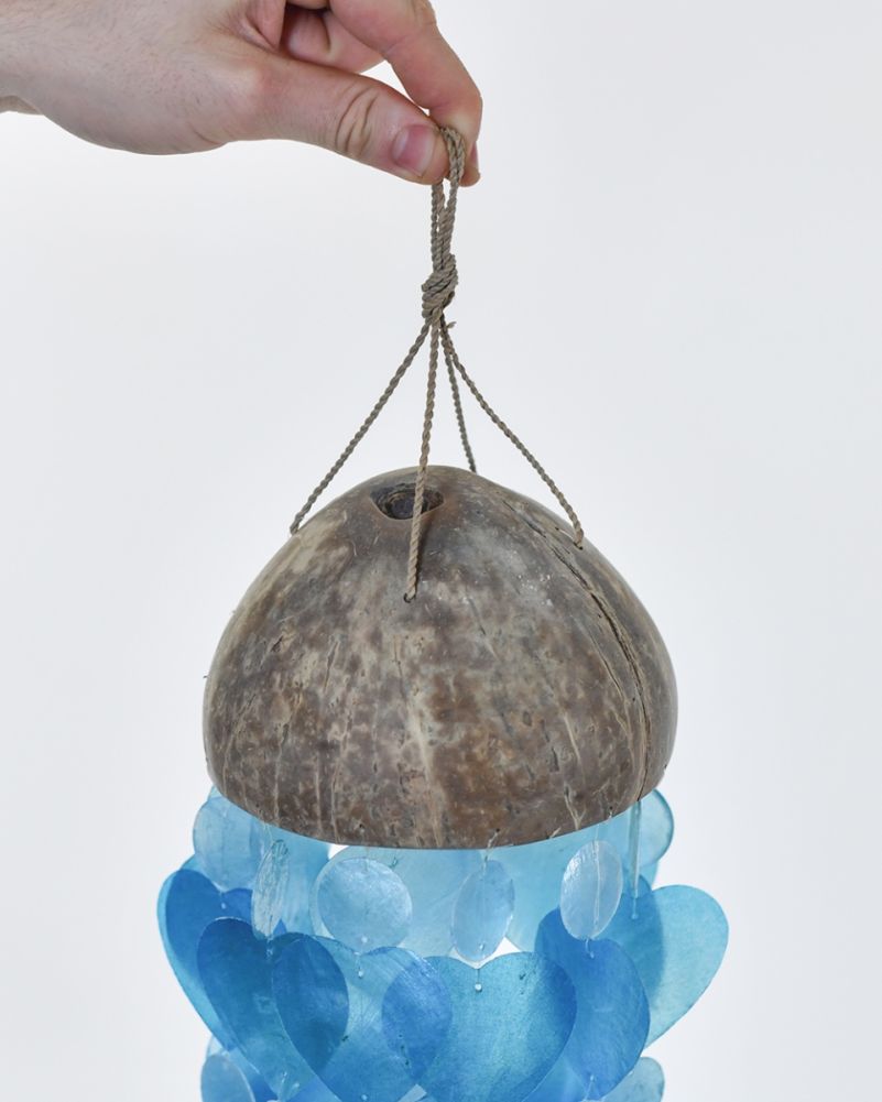 Coconut & Shell Ornate Heart Wind Chime - Blue Top