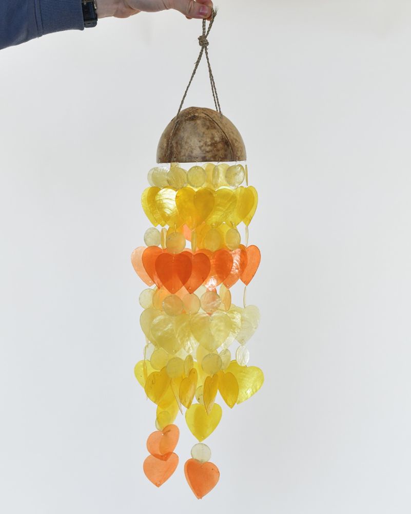Coconut & Shell Ornate Heart Wind Chime - Orange