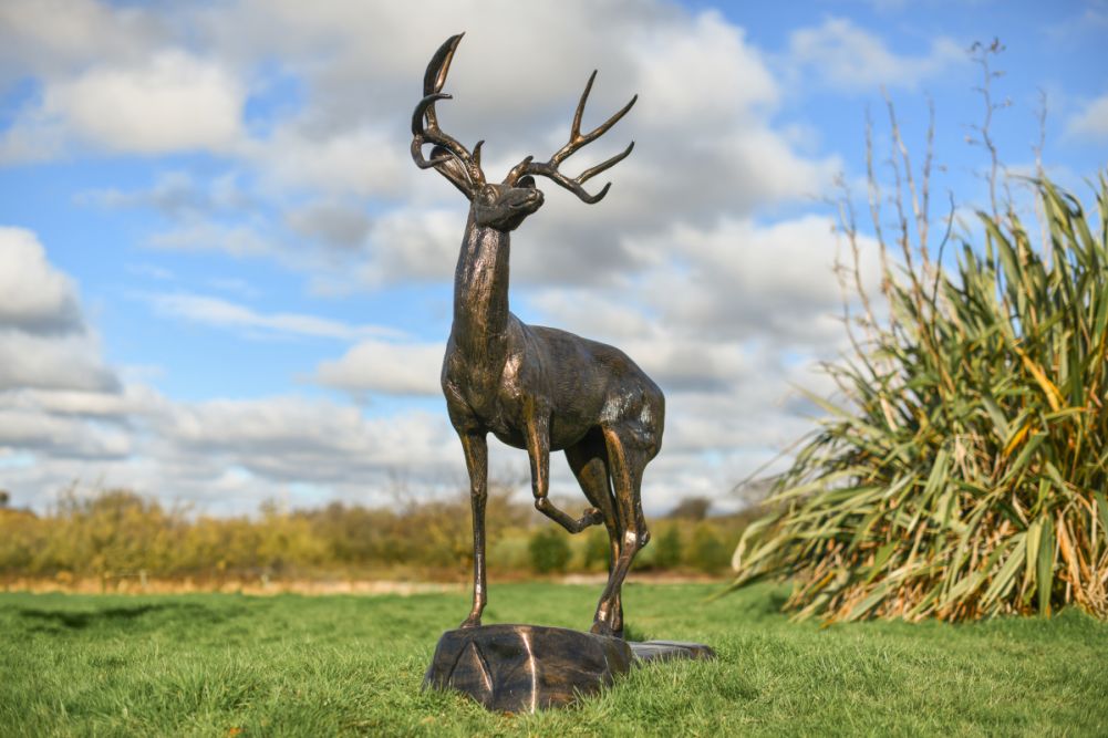 Comet Bronze Buck On Rock Garden Sculpture-Facing Left