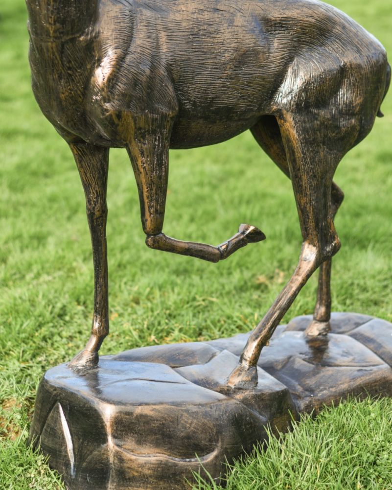 Comet Bronze Buck On Rock Garden Sculpture-Facing Left