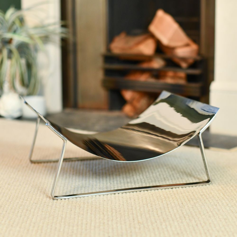 Contemporary Bright Chrome Curved Log Holder