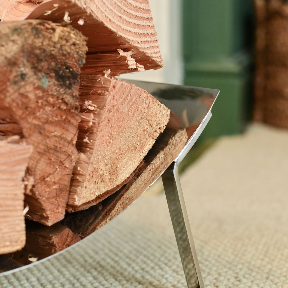 Close Contemporary Bright Chrome Curved Log Holder