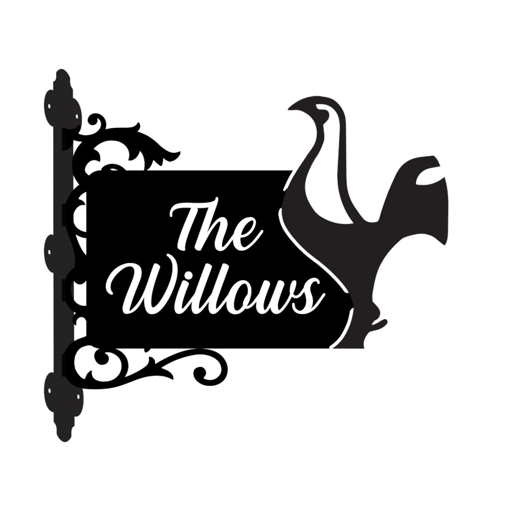 Contemporary Cockerel Iron Bracketed House Name Sign