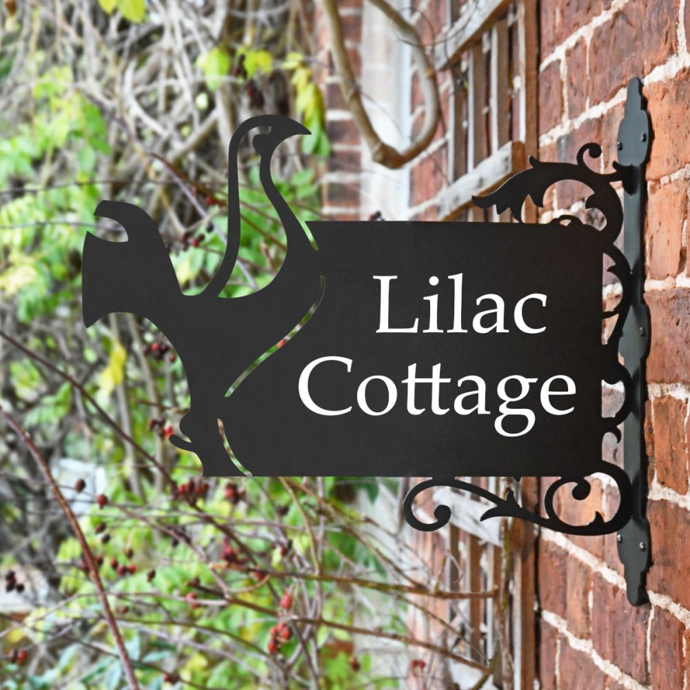 Black Contemporary Cockerel Iron Bracketed House Name Sign