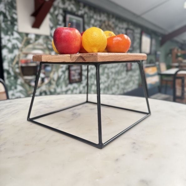 Contemporary 'Madera' Mango Wood & Steel Teir Stand