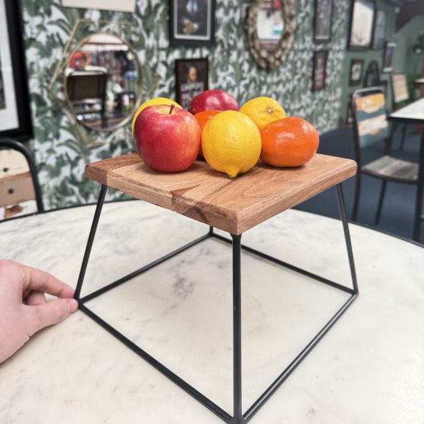 Contemporary 'Madera' Mango Wood & Steel Teir Stand To Scale