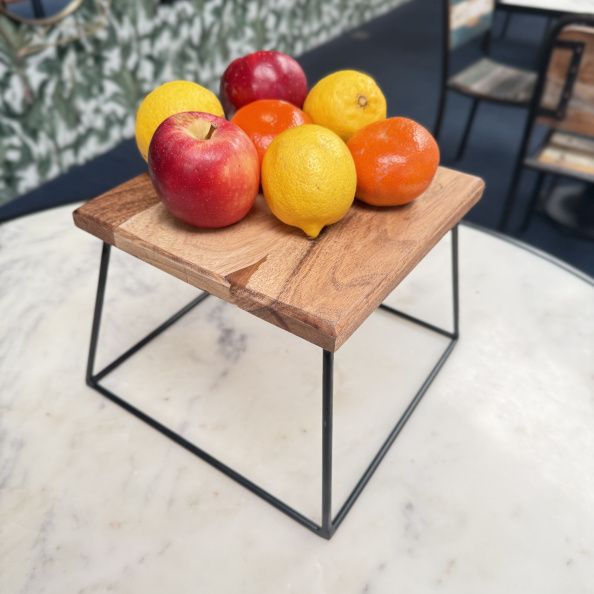 Contemporary 'Madera' Mango Wood & Steel Teir Stand Above
