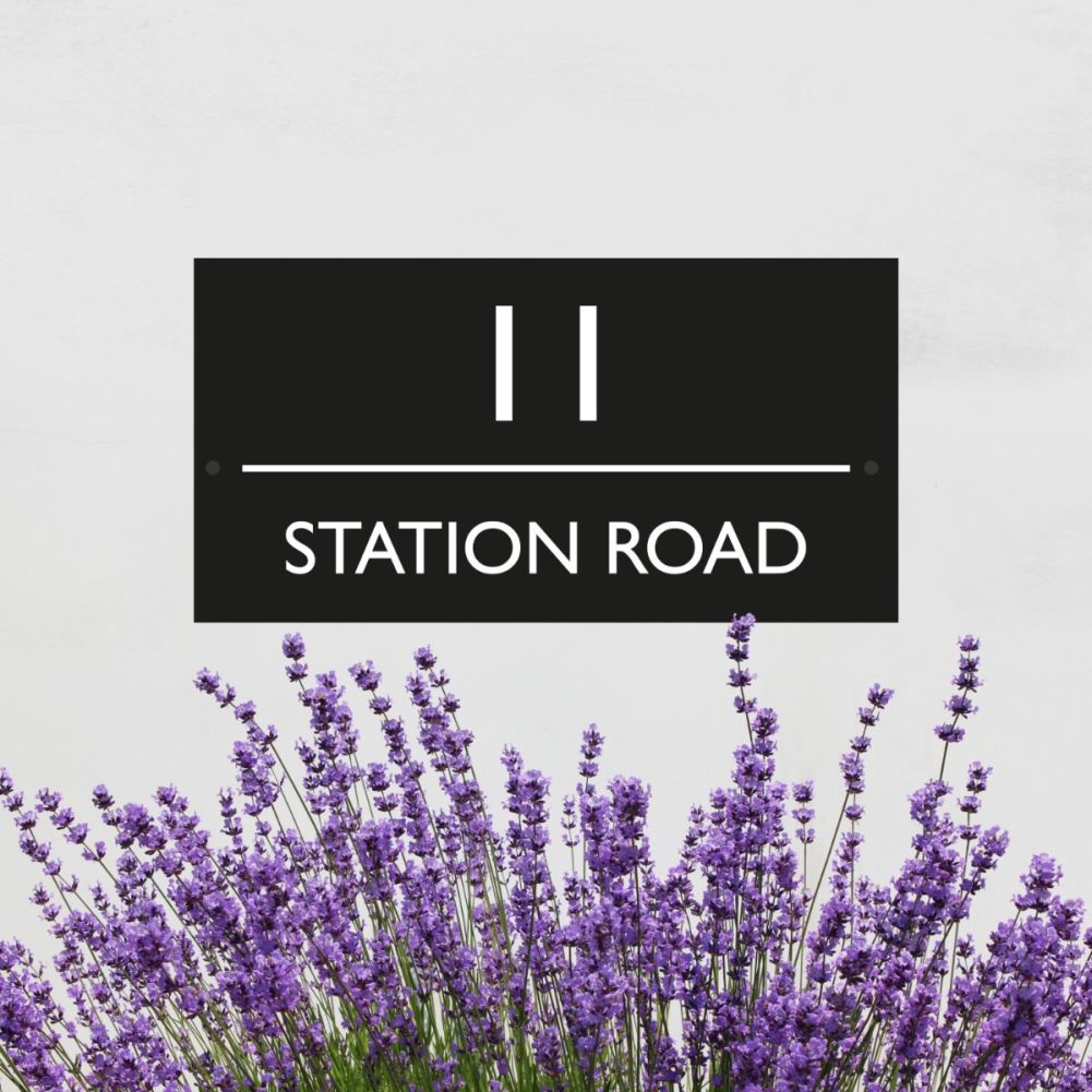 Contemporary Rectangular House Name Sign In A Lavender Setting