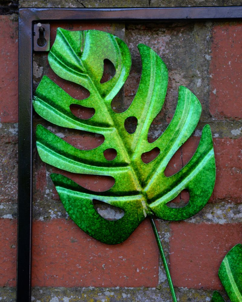 Contemporary Steel Palm Leaf Garden Wall Art Close Up Details